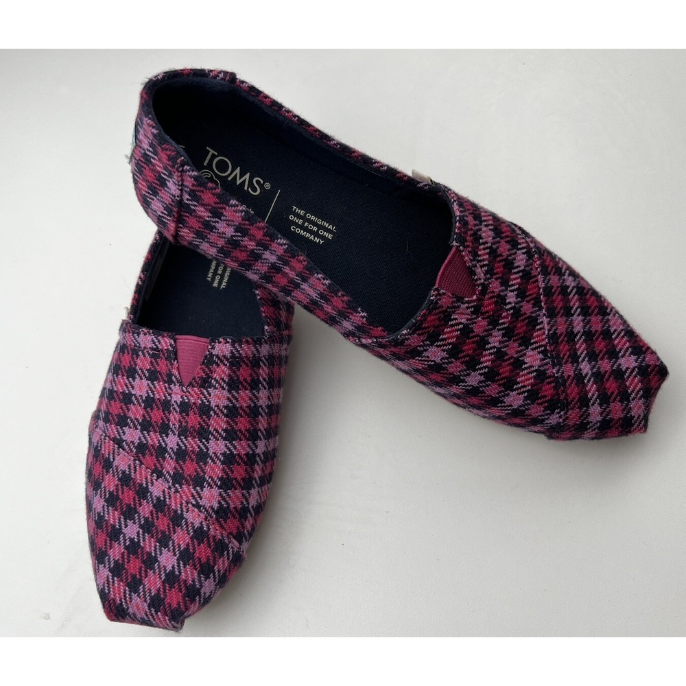 TOMS Alpargata Plaid Slip On Womens Blue, Pink Flats Casual 10016696T Size 7